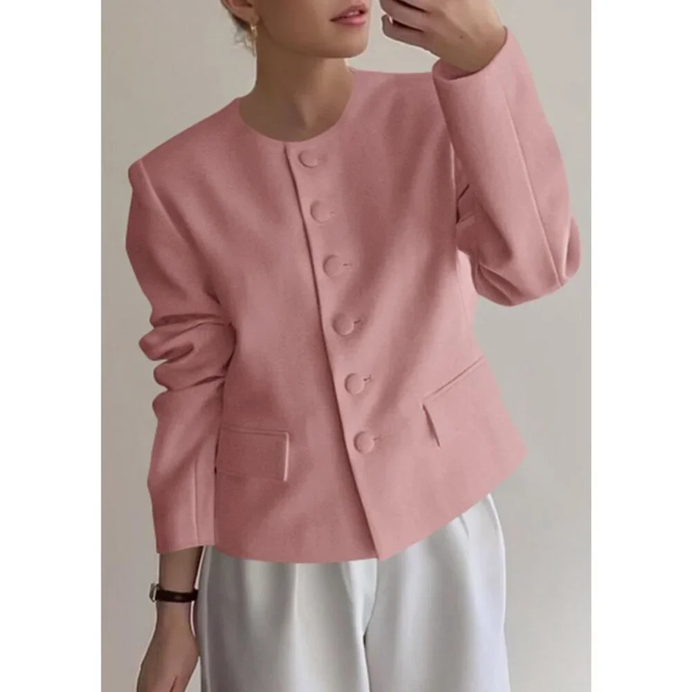 Women's Pink Blazers Business Casual Outfits Fall Fashion Long Sleeve Jacket